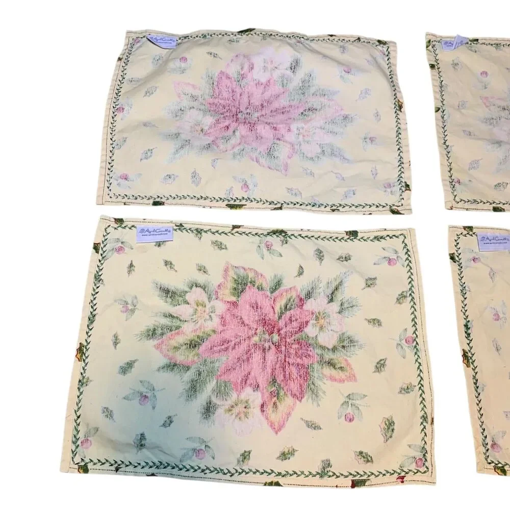 Vintage Set of 4 April Cornell Pointsettia Christmas Holiday Placemats Cottage